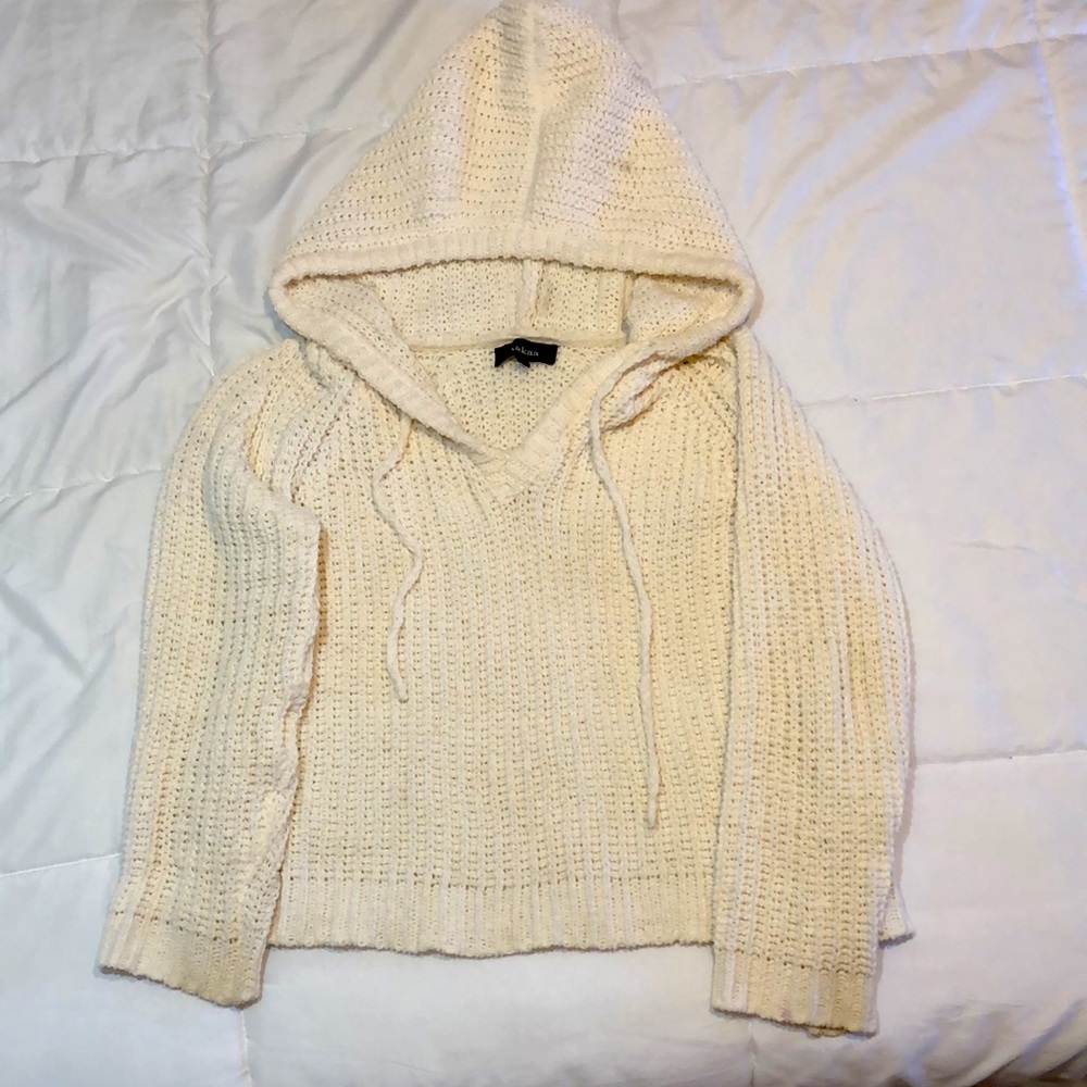Aakaa Cream Knit Hooded Sweater Size Small